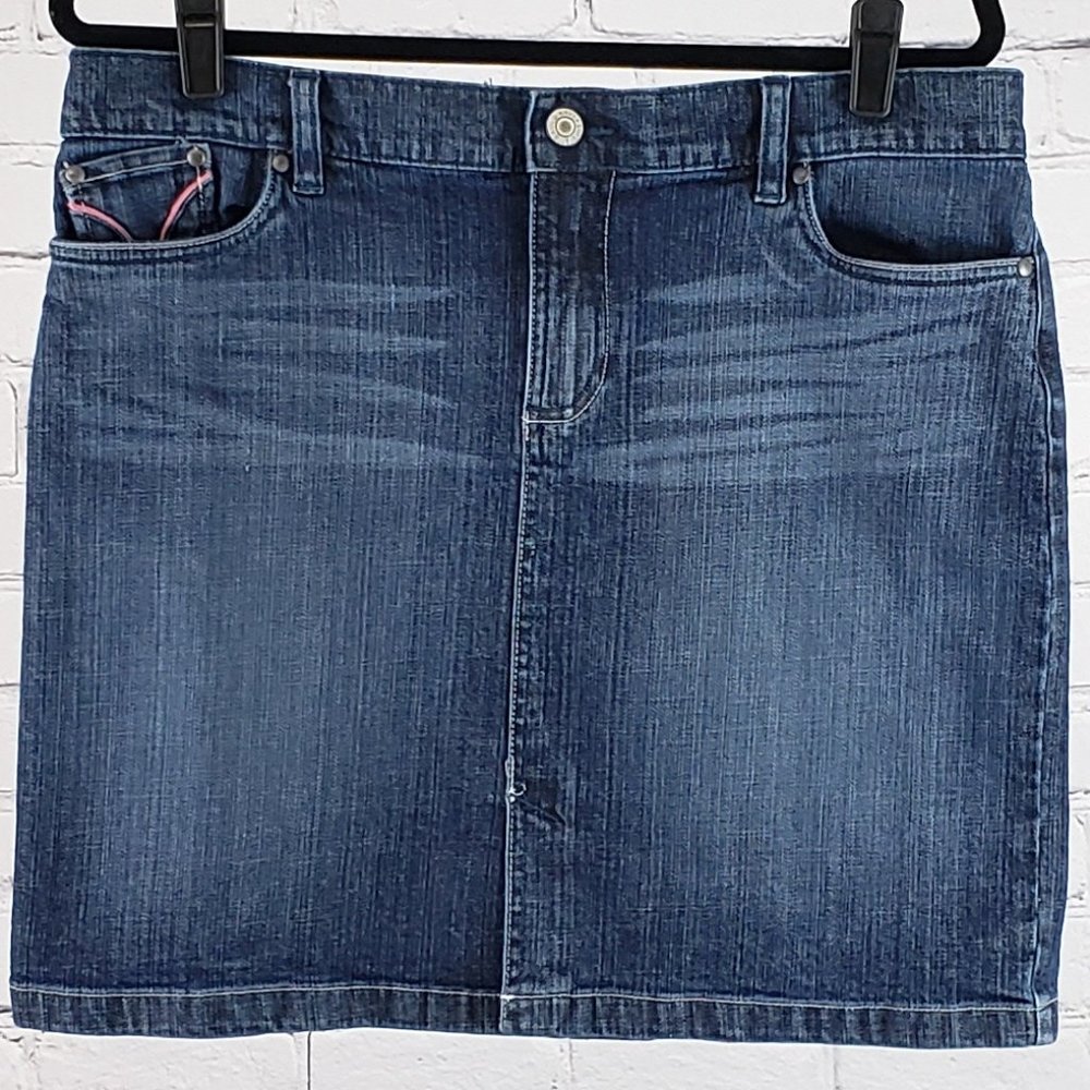 Old Navy 14 Vintage Denim Skirt Pink Piping